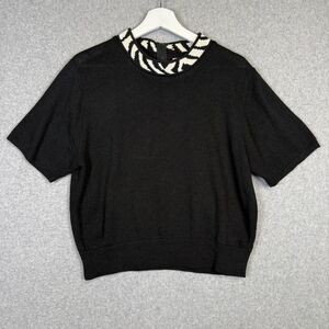 Vintage San Remo Petites Women's Size Medium Black Acrylic Short Sleeve Sweater